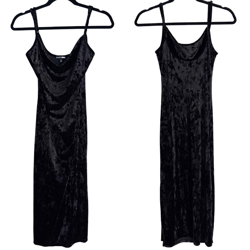 Fashion Nova Women’s Strappy Velvet Slim Fit Stretch Dress w/ Side Slits [US S]